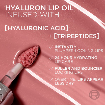 L'Oréal Paris Plump Ambition Hyaluron Lip Oil 24HR Care Lip Gloss with Hyaluronic Acid, Cristal Clear, 0.16 fl oz