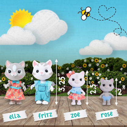 Honey Bee Acres Purringtons Cat Family, 4 Miniature Flocked Animal Figures