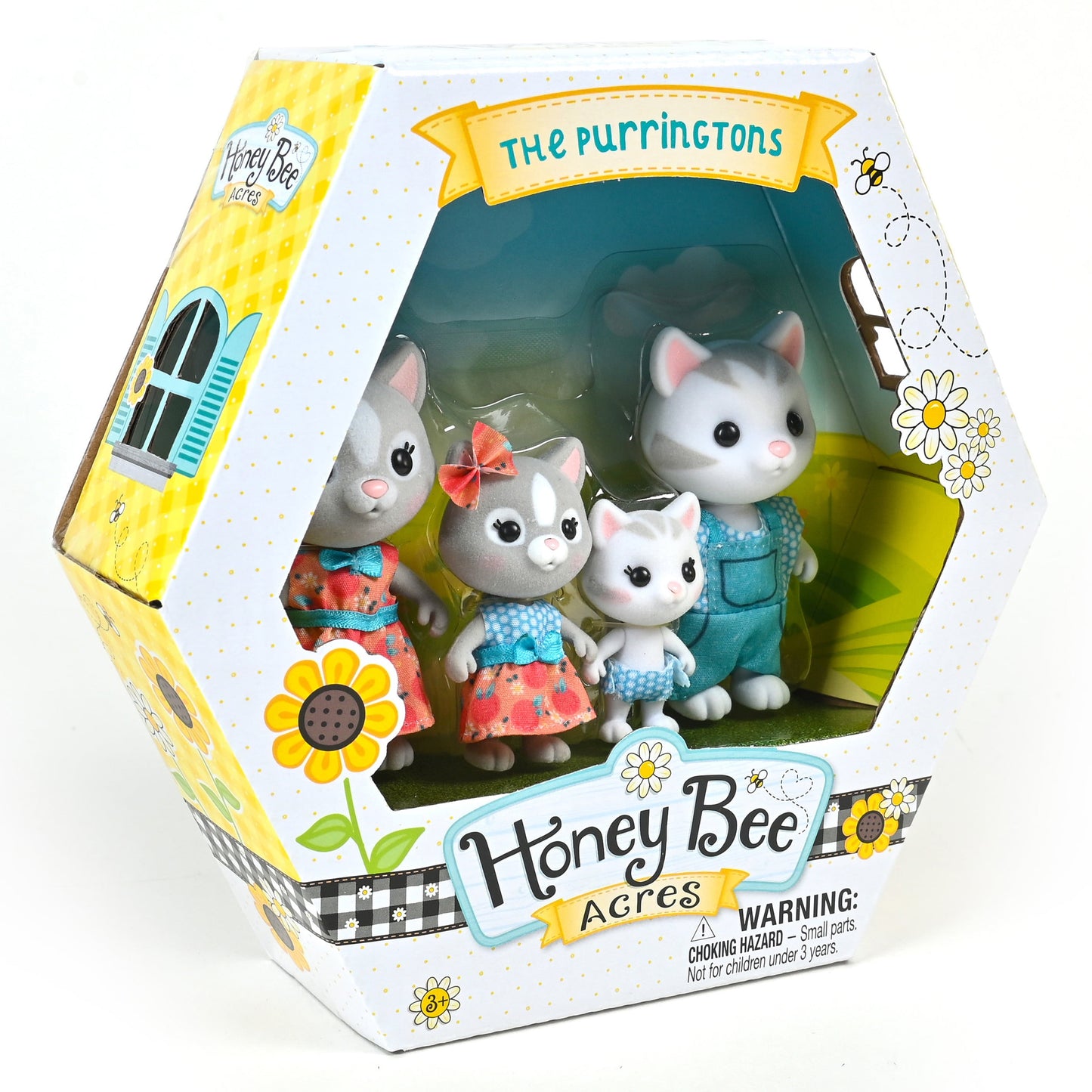Honey Bee Acres Purringtons Cat Family, 4 Miniature Flocked Animal Figures