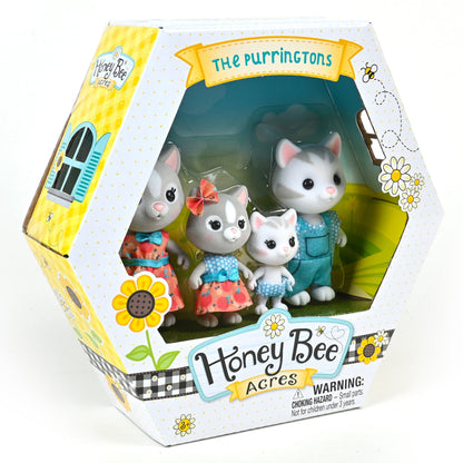 Honey Bee Acres Purringtons Cat Family, 4 Miniature Flocked Animal Figures