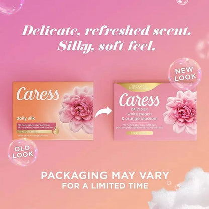 Caress Daily Silk Bar Soap White Peach and Orange Blossom 3.75 Ounce, Pack of 16 Bars