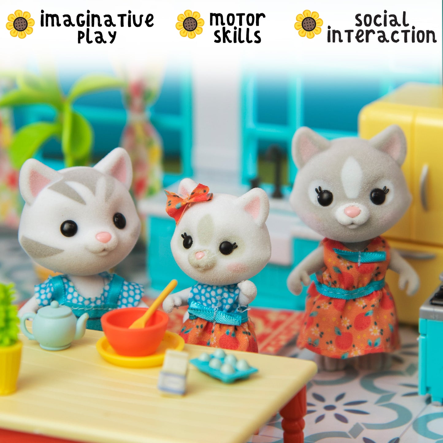 Honey Bee Acres Purringtons Cat Family, 4 Miniature Flocked Animal Figures