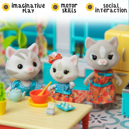 Honey Bee Acres Purringtons Cat Family, 4 Miniature Flocked Animal Figures