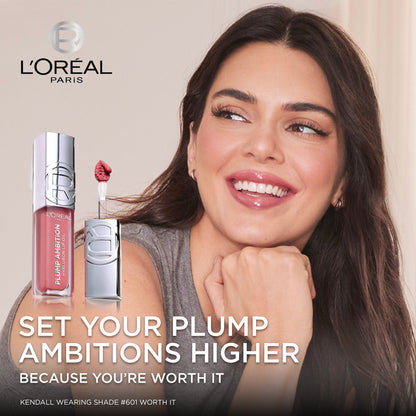 L'Oréal Paris Plump Ambition Hyaluron Lip Oil 24HR Care Lip Gloss with Hyaluronic Acid, Cristal Clear, 0.16 fl oz