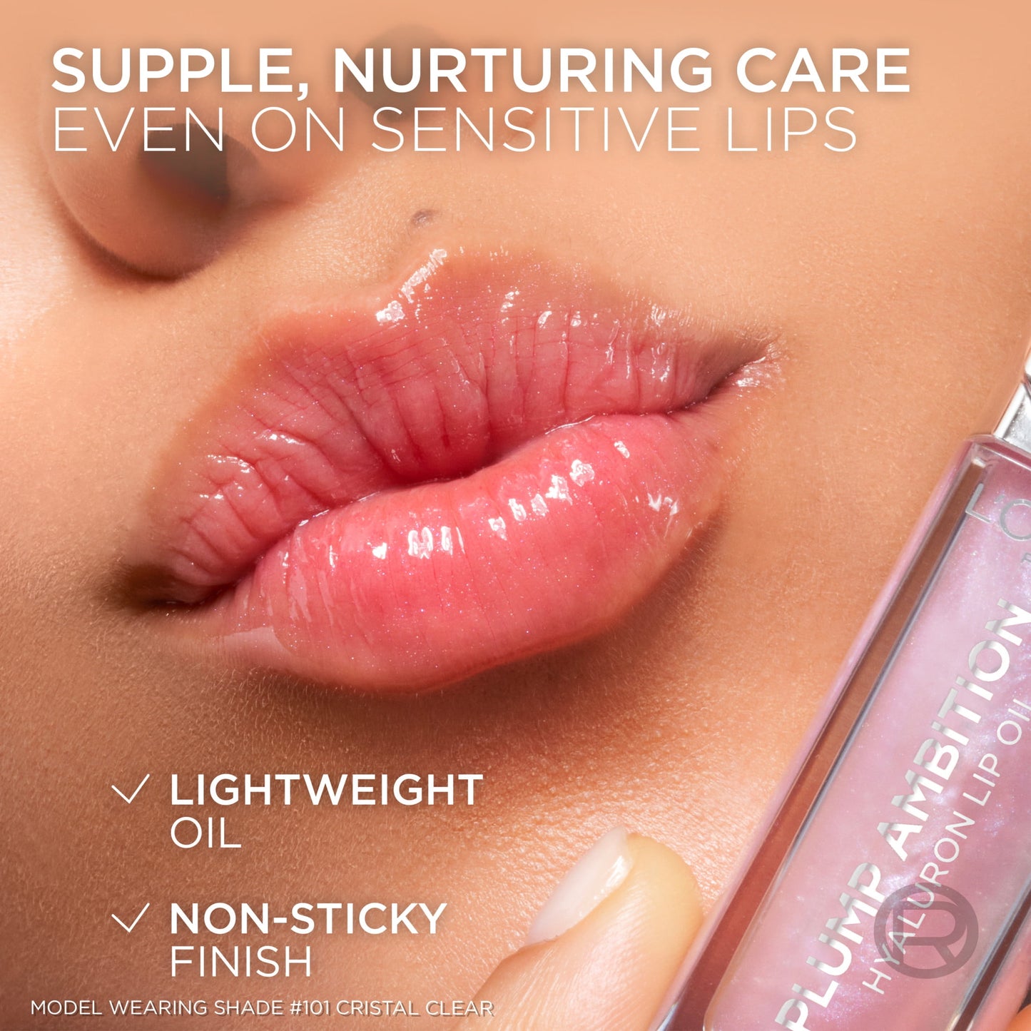 L'Oréal Paris Plump Ambition Hyaluron Lip Oil 24HR Care Lip Gloss with Hyaluronic Acid, Cristal Clear, 0.16 fl oz