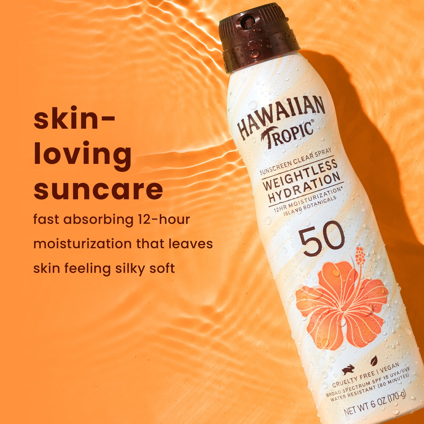 Hawaiian Tropic Weightless Hydration Clear Spray Sunscreen SPF 50, 6oz