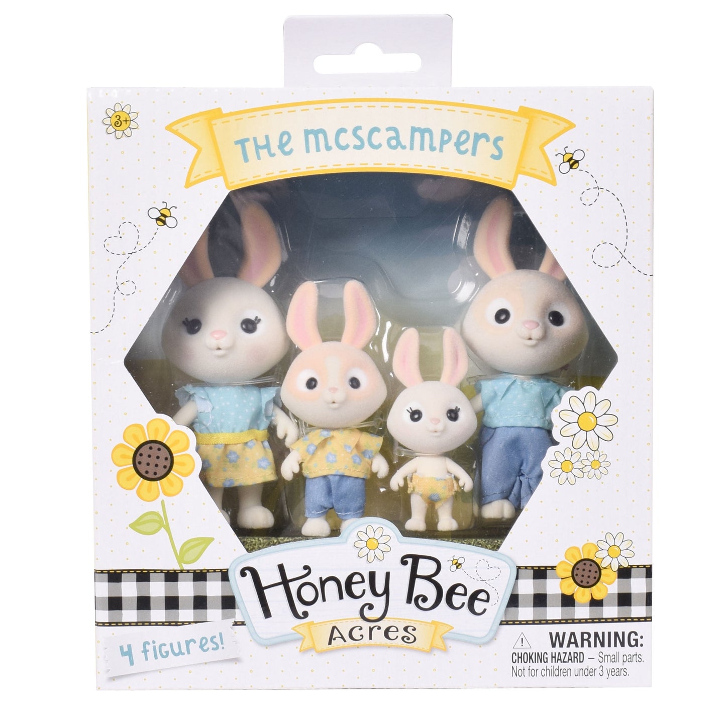 Honey Bee Acres McScampers Rabbit Family – Includes 4 Miniature Figures – Dolls for Kids Ages 3+