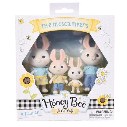 Honey Bee Acres McScampers Rabbit Family – Includes 4 Miniature Figures – Dolls for Kids Ages 3+
