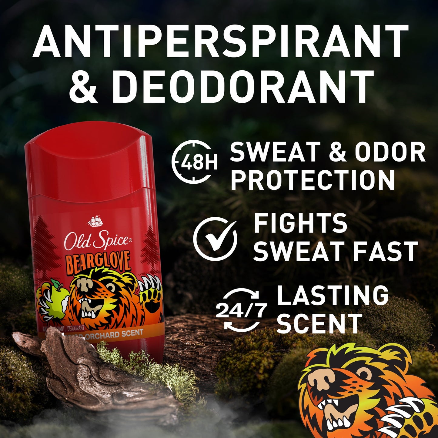 Old Spice Deodorant for Men, Invisible Solid, Antiperspirant Deodorant Stick for Men, Bearglove, 2.6 oz