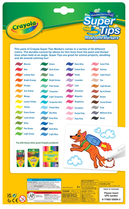 Crayola Super Tips Washable Markers for Kids, Ages 3+, 50 Ct