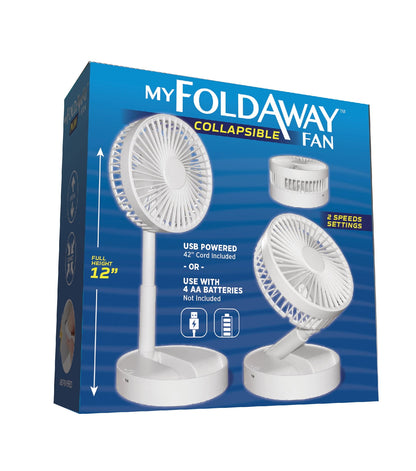 Bell + Howell My Foldaway Fan Rechargeable Fan Collapsible, Ultra Lightweight Portable Compact Extendable to 12" High with 2 Speed Modes As Seen On TV
