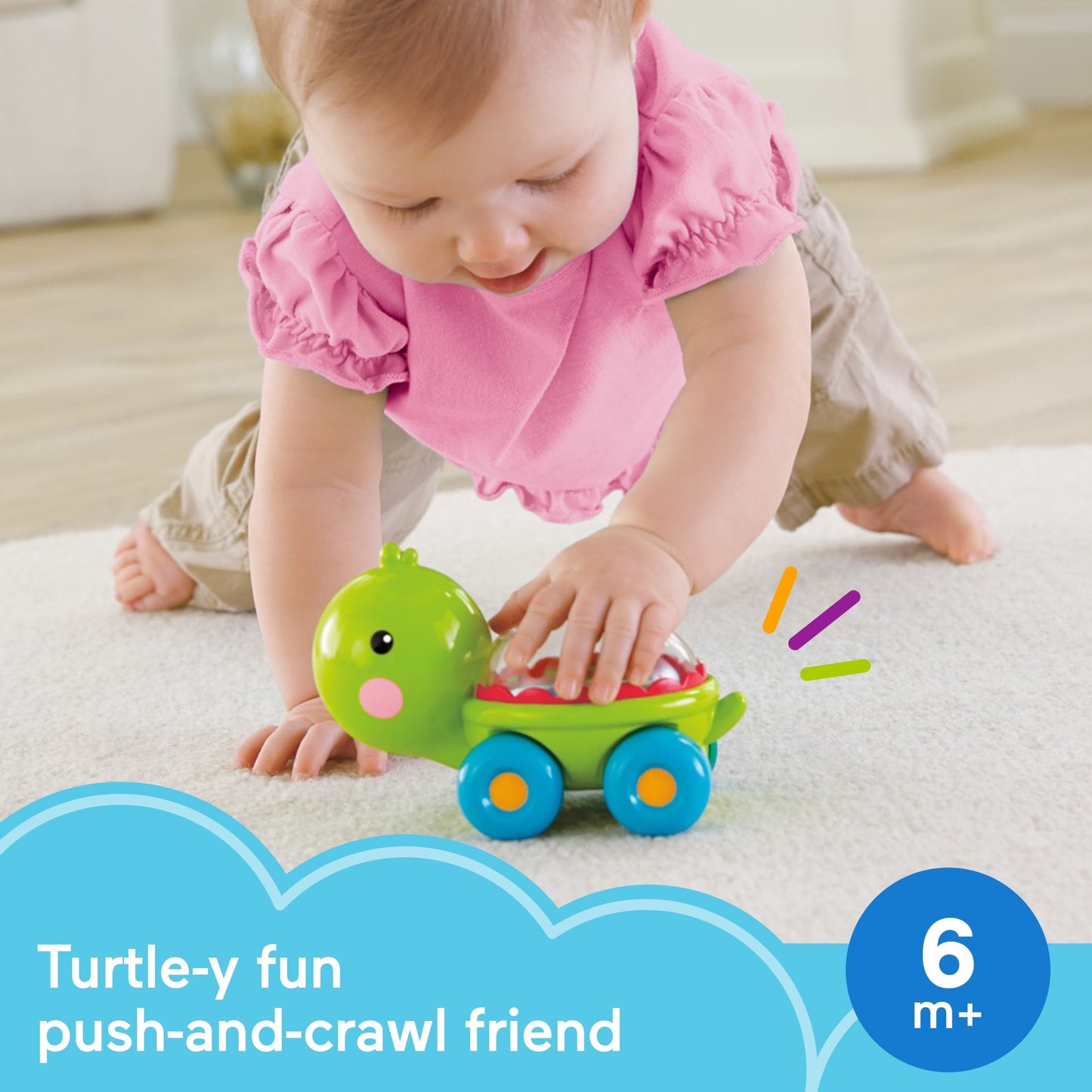 Fisher-Price Poppity Pop Turtle Push-Along Vehicle with Sounds for Infant Crawling Play