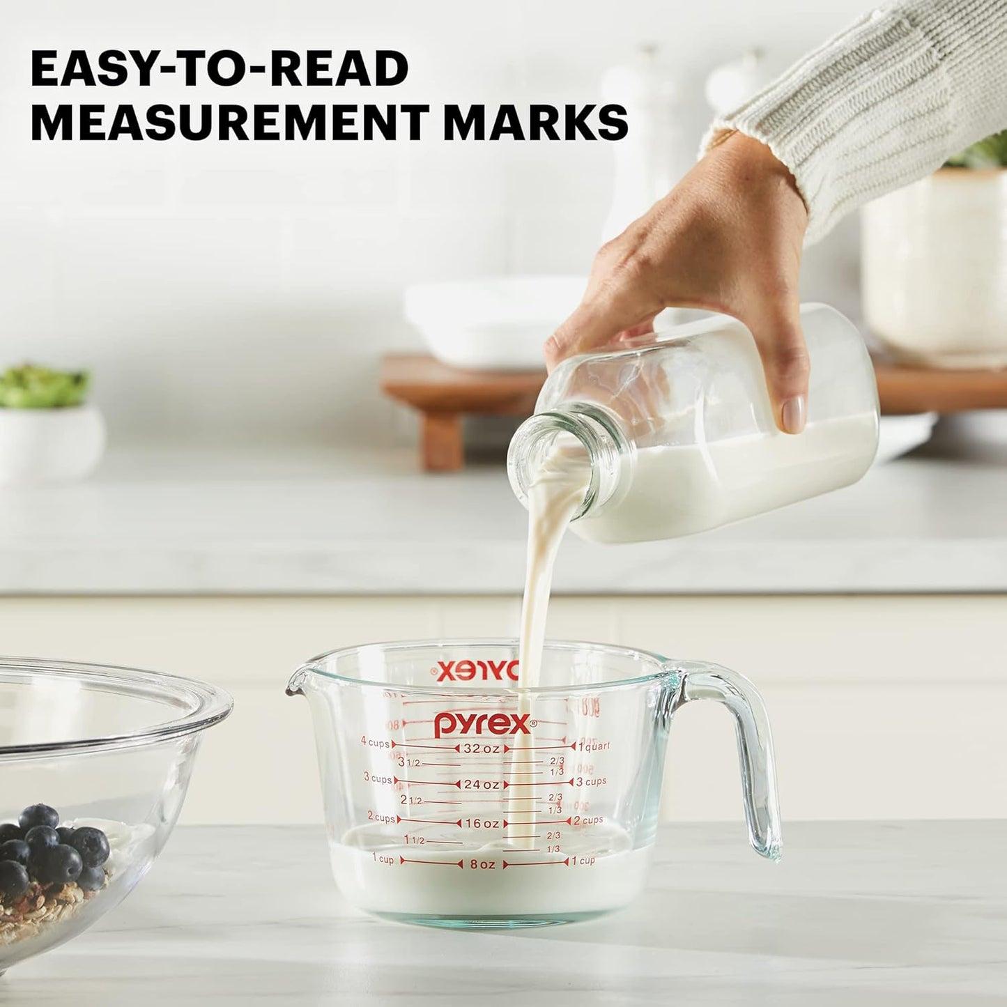 Pyrex 4-Cup Glass Measuring Cup For Baking and Cooking, 32 oz