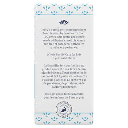 Ivory Gentle Bath Bar Soap, Designed for Whole Family, 99.44% Pure Formula with Plant-Based Cleansers, Made Without Heavy Perfumes, Parabens or Phthalates, Original Scent, 4.0 oz (4 Count)