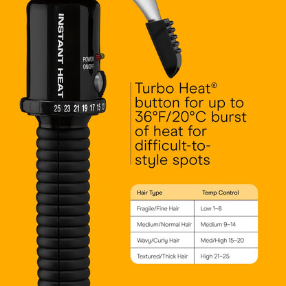 Conair Instant Heat 1½ Inch Curling Iron, 1½-Inch Barrel Hair Curler Produces Soft Waves and Loose Curls, 25 Heat Settings, Dual Voltage, For Use on Medium and Long Hair, Black