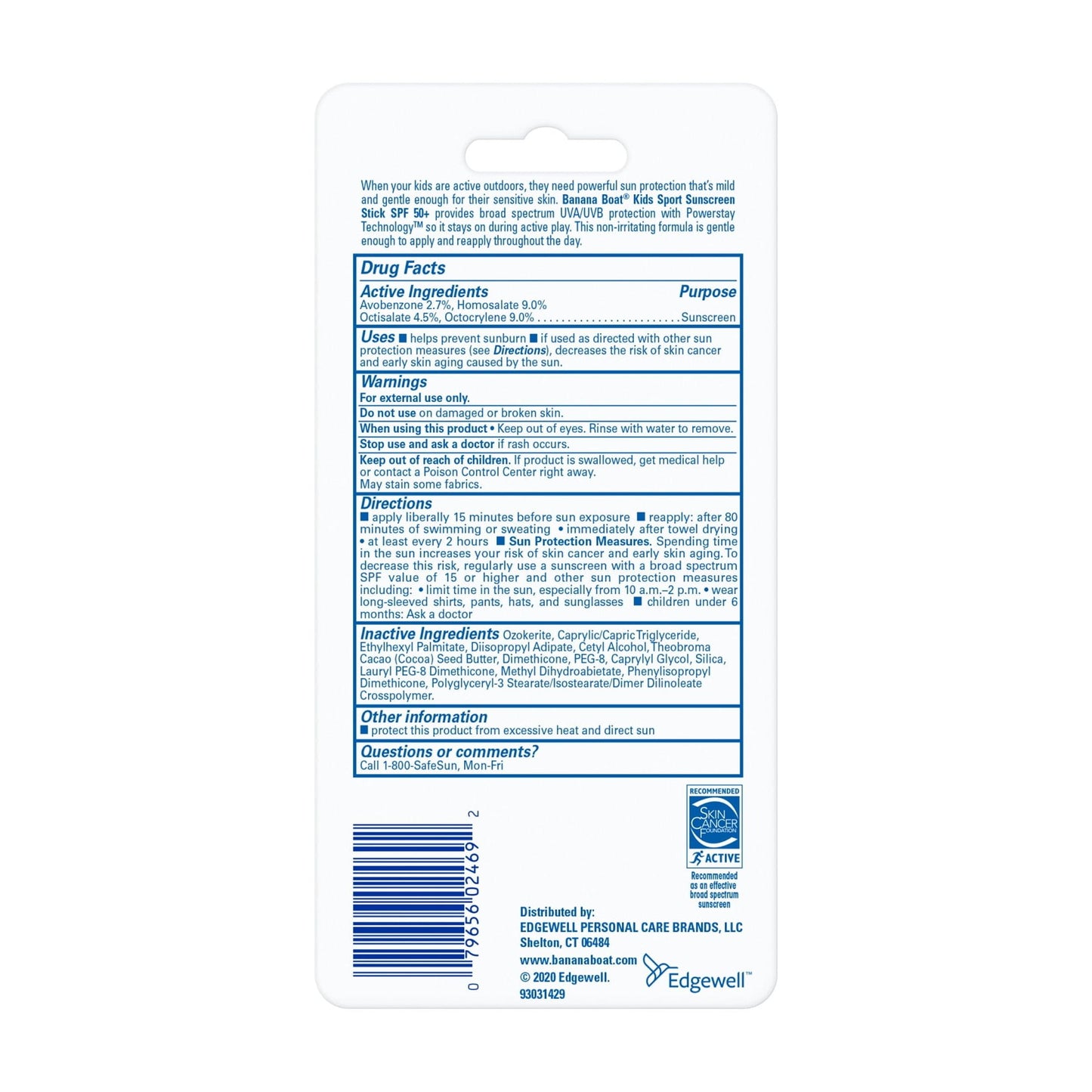 Banana Boat Kids Sport Sunscreen Stick SPF 50, Kids Sunscreen Stick, Child Travel Sunscreen, 0.5 oz