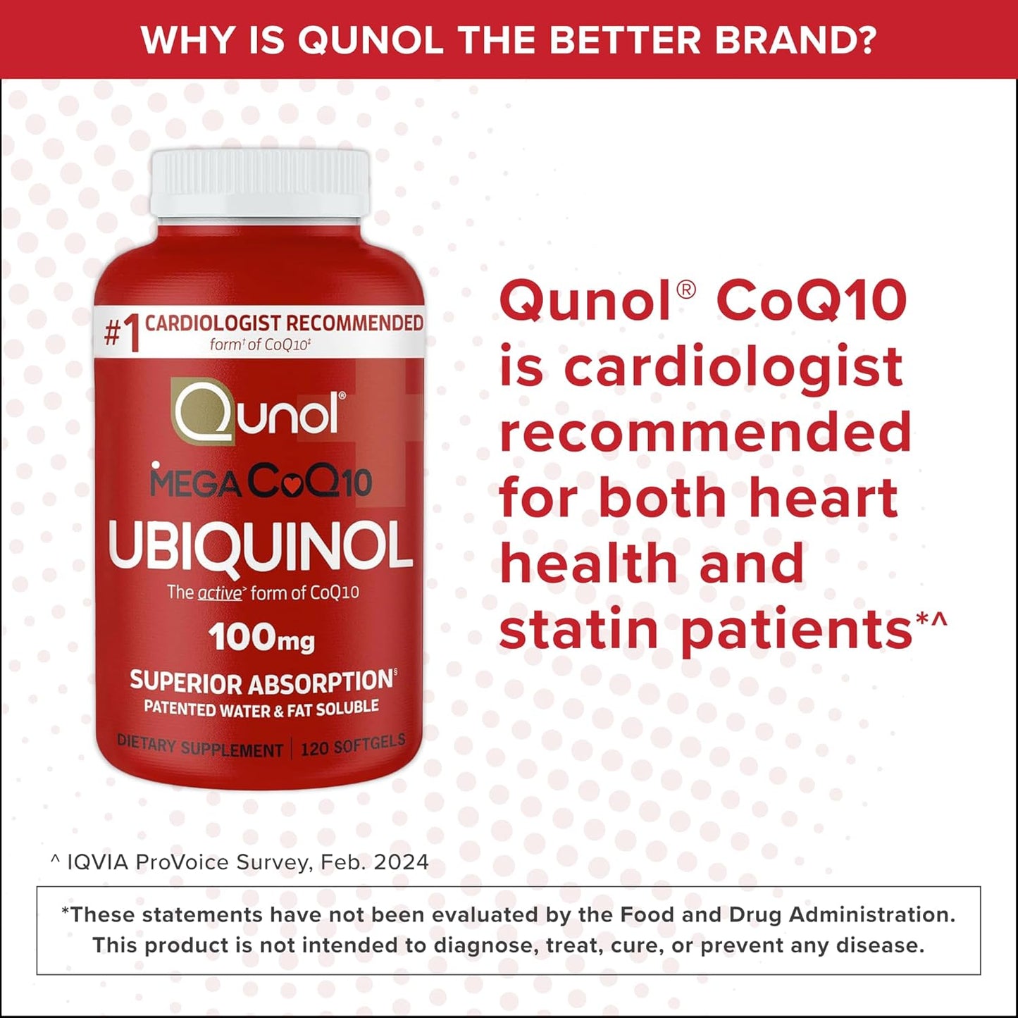 Qunol Mega Ubiquinol CoQ10 100mg, Superior Absorption, Patented Water and Fat Soluble Natural Supplement Form of Coenzyme Q10, Antioxidant for Heart Health, 120 Softgels