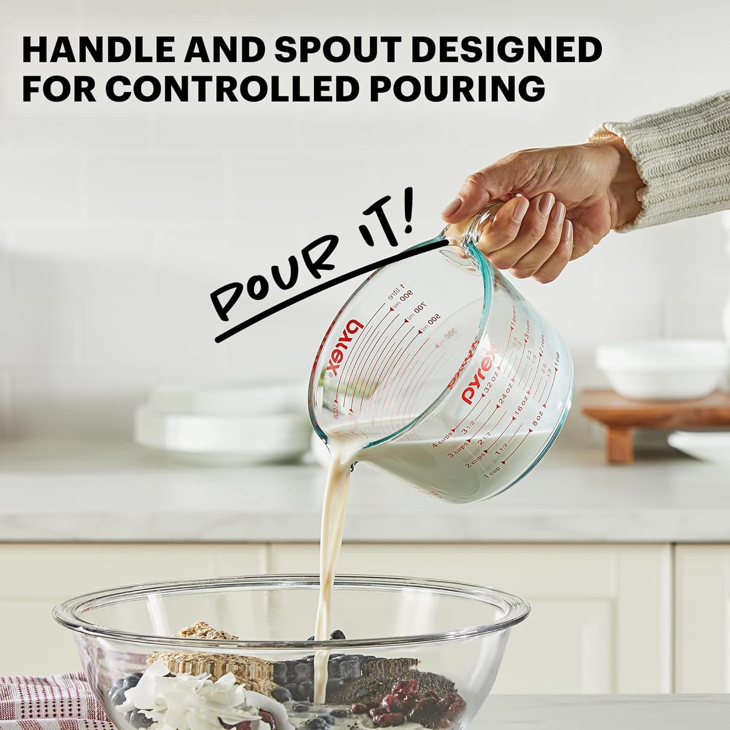 Pyrex 4-Cup Glass Measuring Cup For Baking and Cooking, 32 oz
