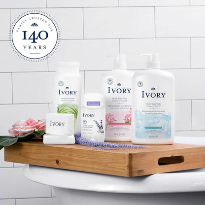 Ivory Gentle Bath Bar Soap, Designed for Whole Family, 99.44% Pure Formula with Plant-Based Cleansers, Made Without Heavy Perfumes, Parabens or Phthalates, Original Scent, 4.0 oz (4 Count)