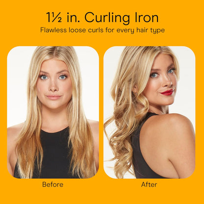 Conair Instant Heat 1½ Inch Curling Iron, 1½-Inch Barrel Hair Curler Produces Soft Waves and Loose Curls, 25 Heat Settings, Dual Voltage, For Use on Medium and Long Hair, Black