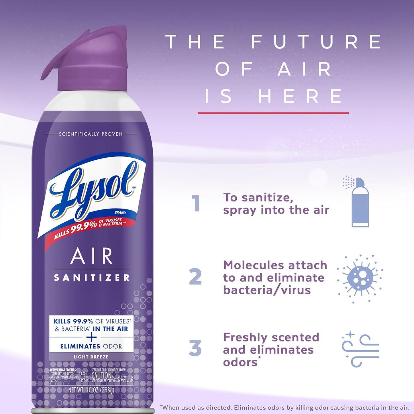 Lysol Air Sanitizer Spray, For Air Sanitization and Odor Elimination, Light Breeze, 10 Fl. Oz