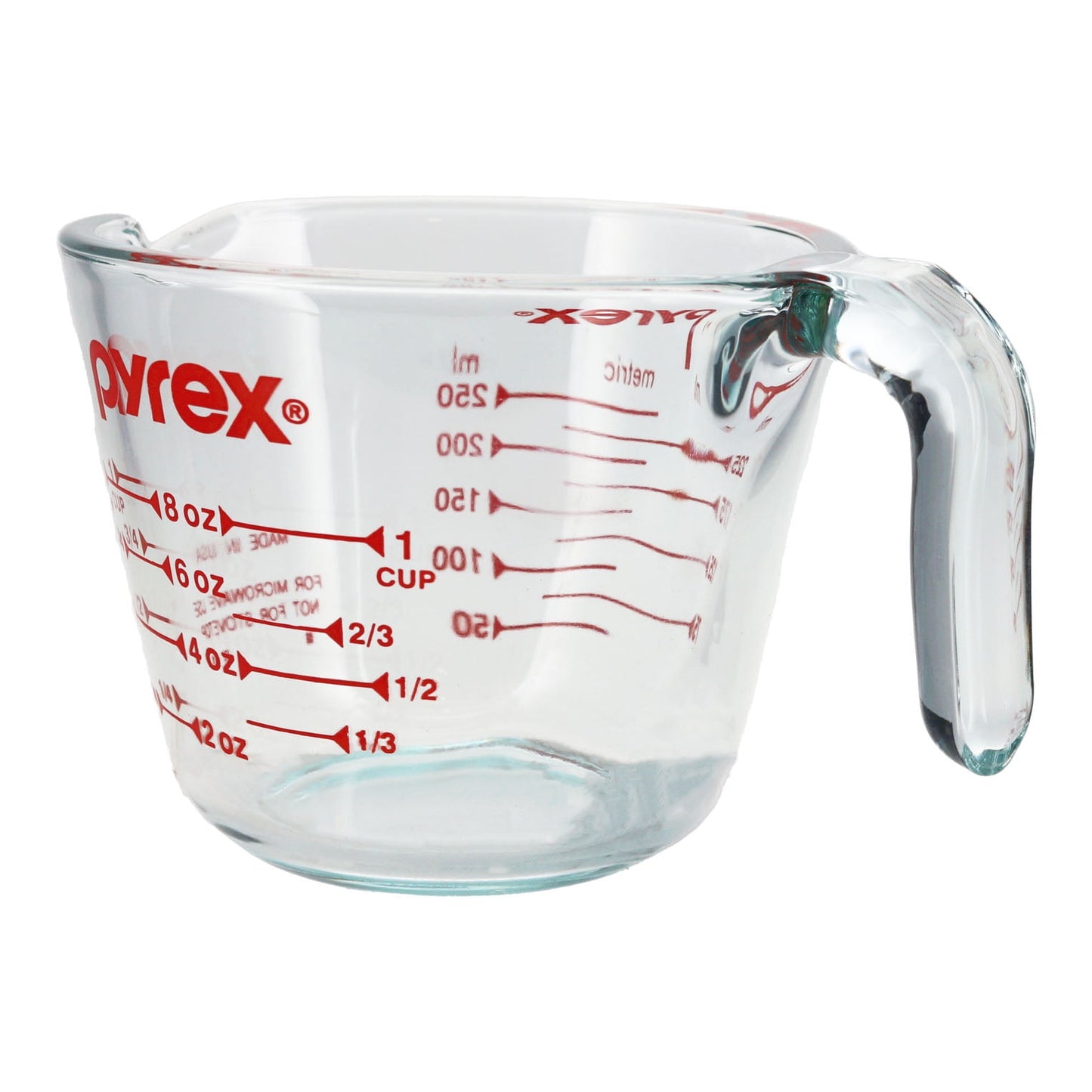 Pyrex 1-Cup Measuring Cup with Easy-Read Marks, Durable Glass, 8oz