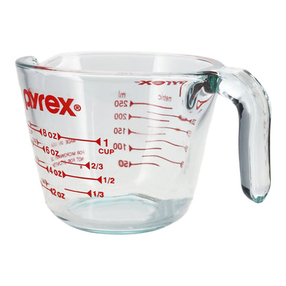 Pyrex 1-Cup Measuring Cup with Easy-Read Marks, Durable Glass, 8oz