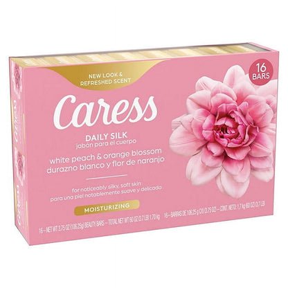 Caress Daily Silk Bar Soap White Peach and Orange Blossom 3.75 Ounce, Pack of 16 Bars