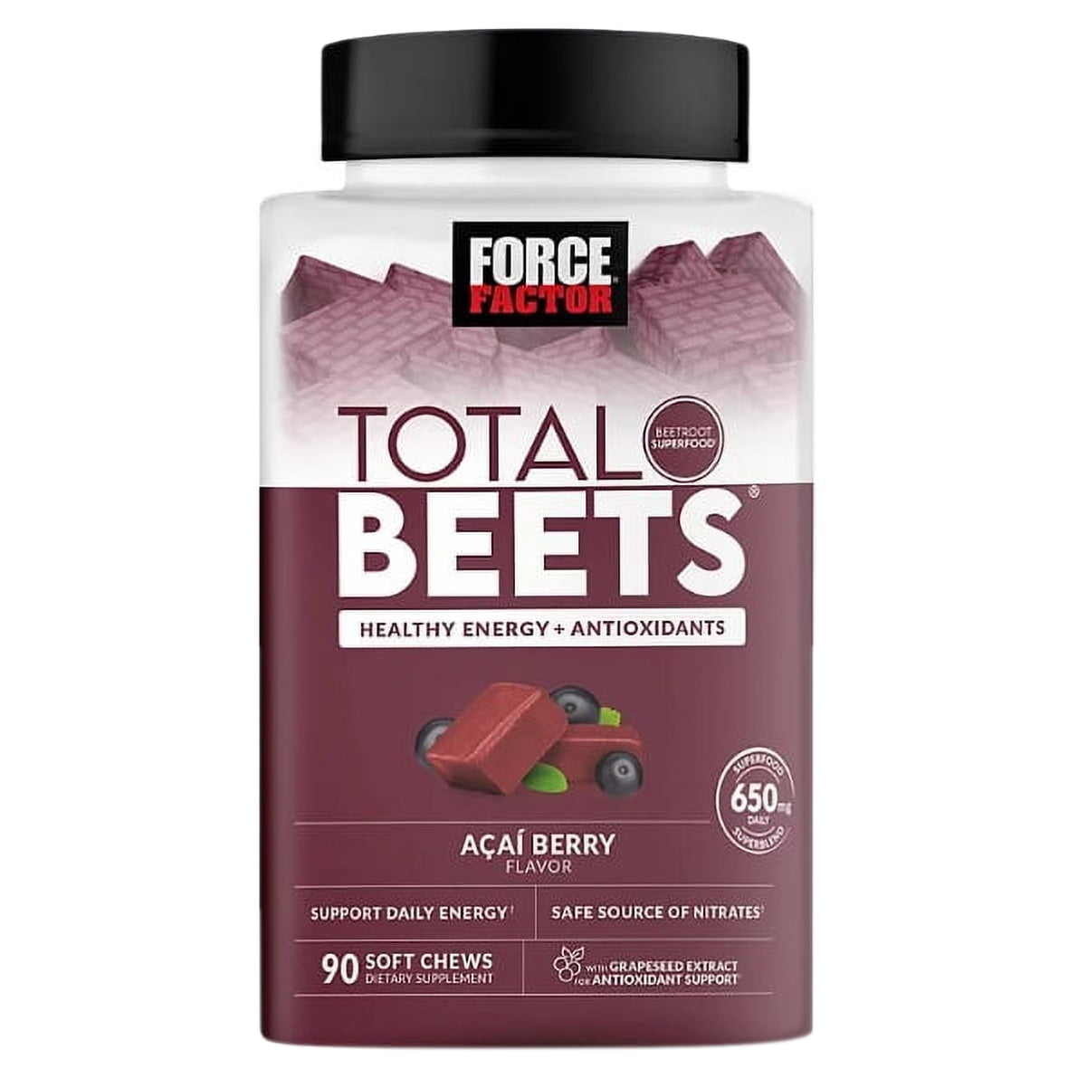 Force Factor Total Beets, Beet Root Superfood Soft Chews, Acai Berry 90 ct