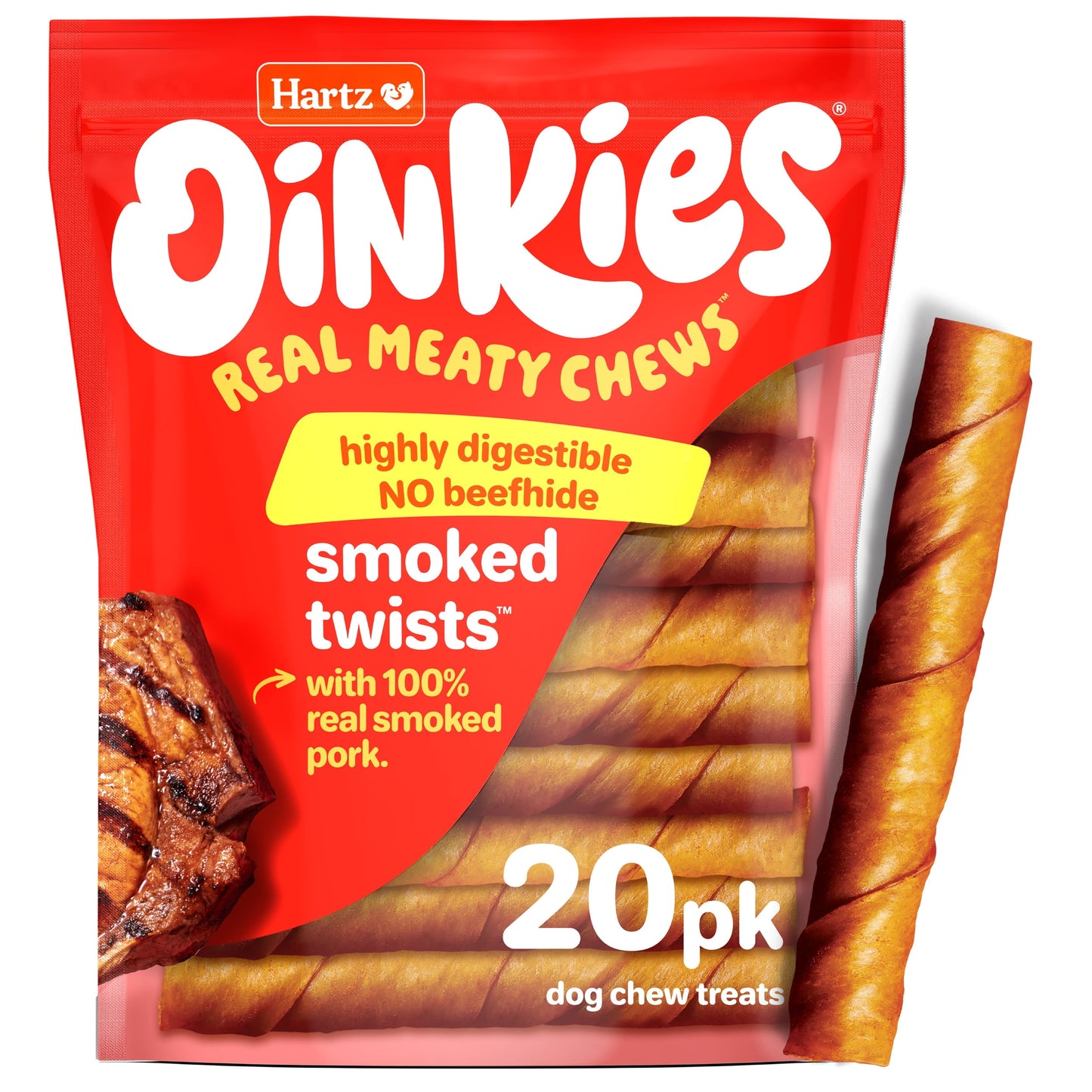 Hartz Oinkies Smoked Pig Skin Twists, Pack of 20 Twists