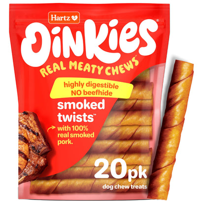 Hartz Oinkies Smoked Pig Skin Twists, Pack of 20 Twists