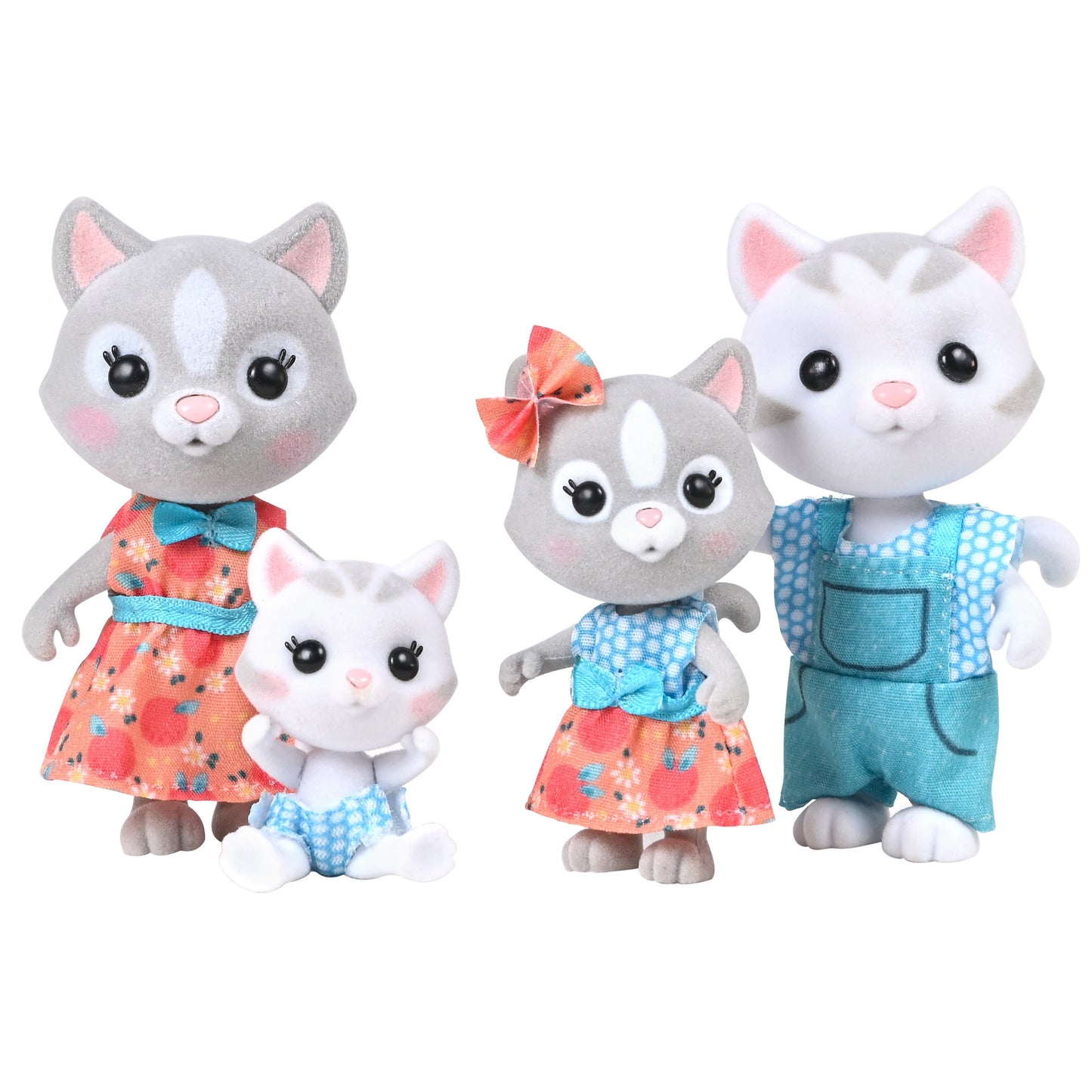 Honey Bee Acres Purringtons Cat Family, 4 Miniature Flocked Animal Figures