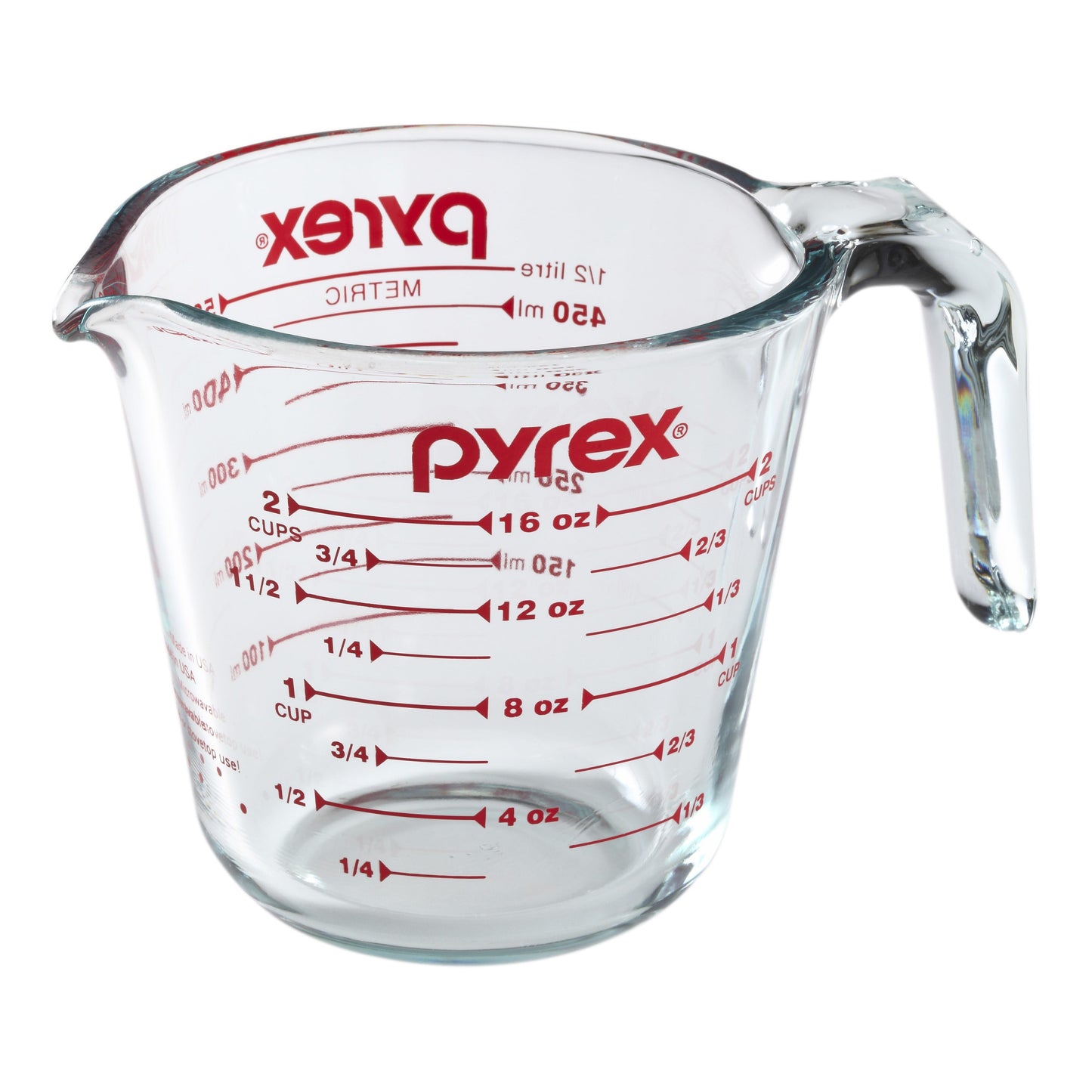 Pyrex Measuring Cup, Glass, 2-Cup Measuring Cup with Red Graphics, 16oz