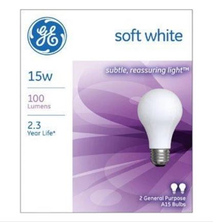 GE Softwhite Bulb, 15W, Pack of 2