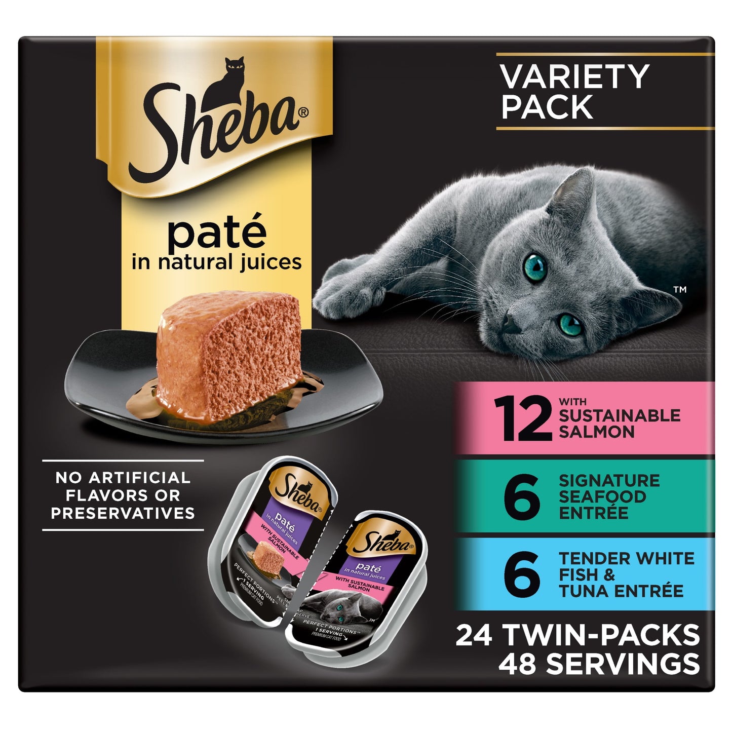 Sheba Perfect Portions Variety Pack Wet Cat Food Pate, 2.6 Oz Twin-Pack Trays, 24 Count (48 Servings)