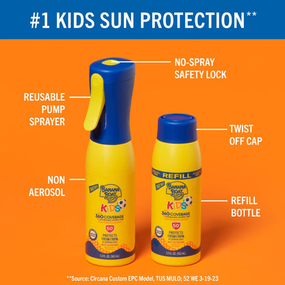 Banana Boat Kids 360 Coverage SPF 50 Sunscreen Mist, Refillable Kids Sunscreen Spray, 5.5 fl oz