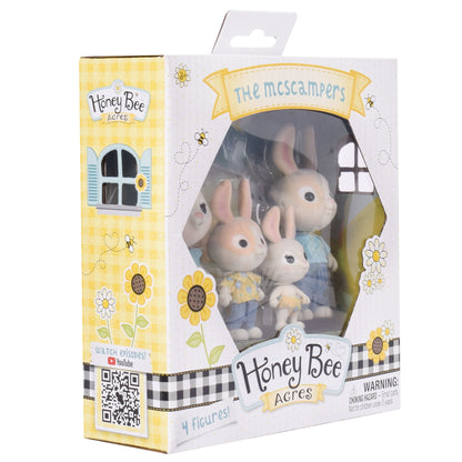 Honey Bee Acres McScampers Rabbit Family – Includes 4 Miniature Figures – Dolls for Kids Ages 3+