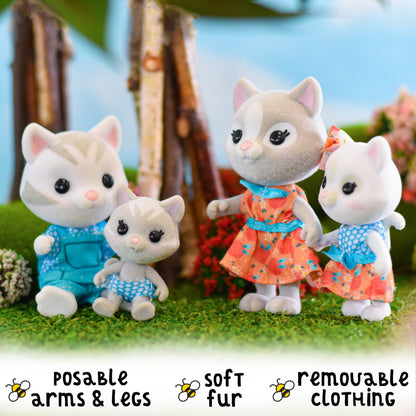 Honey Bee Acres Purringtons Cat Family, 4 Miniature Flocked Animal Figures