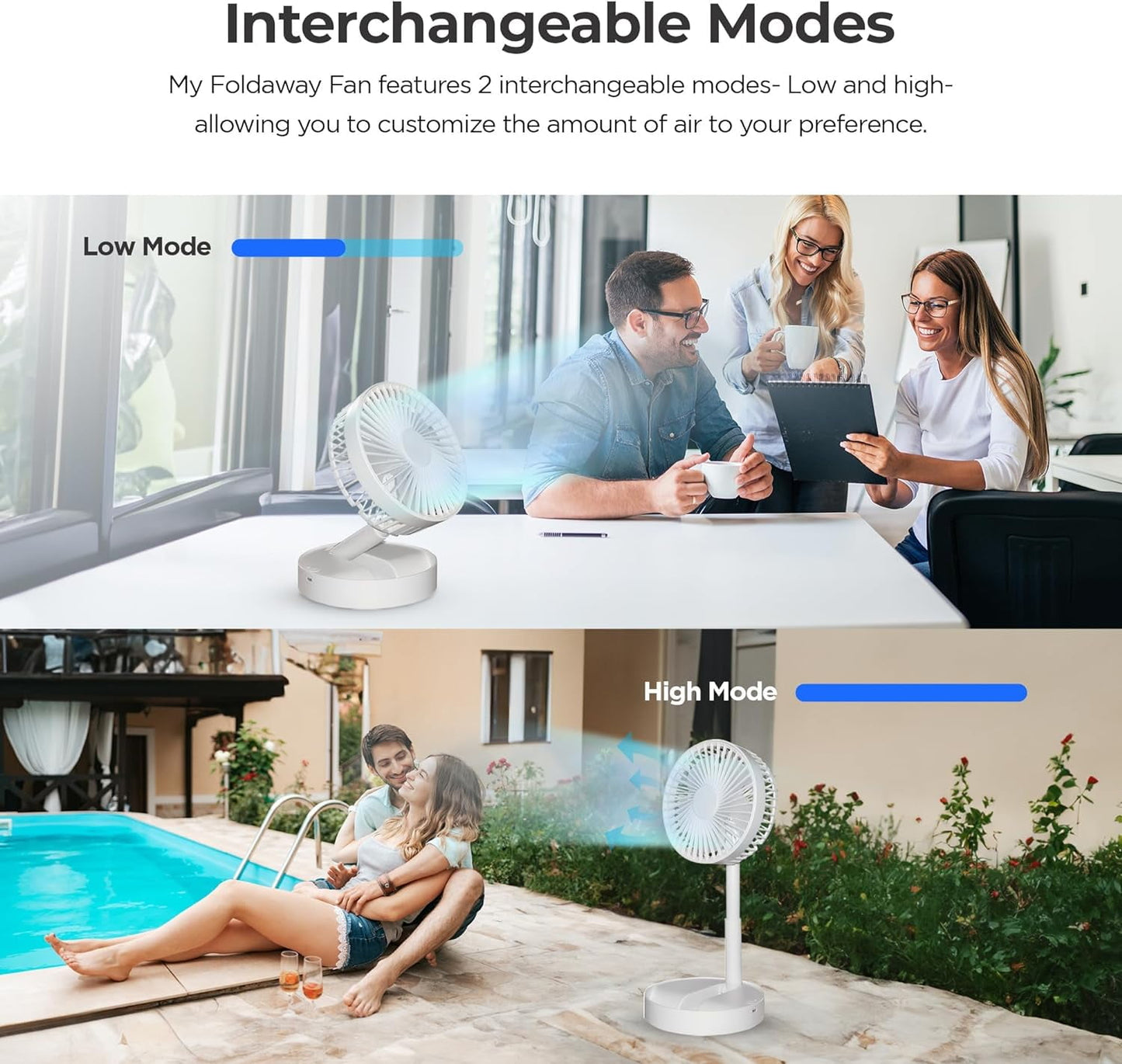 Bell + Howell My Foldaway Fan Rechargeable Fan Collapsible, Ultra Lightweight Portable Compact Extendable to 12" High with 2 Speed Modes As Seen On TV