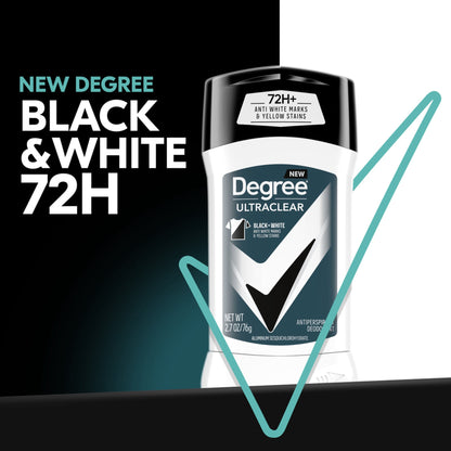 Degree Men UltraClear Antiperspirant Deodorant 72-Hour Sweat and Odor Protection Black+White With MotionSense Technology, 2.6oz