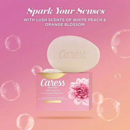 Caress Daily Silk Bar Soap White Peach and Orange Blossom 3.75 Ounce, Pack of 16 Bars