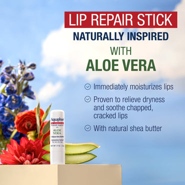 Aquaphor Naturally Inspired Lip Repair Balm Stick for Very Dry Lips with Aloe Vera, 0.17 oz