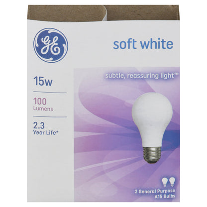 GE Softwhite Bulb, 15W, Pack of 2
