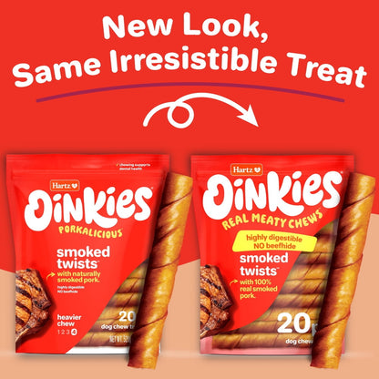 Hartz Oinkies Smoked Pig Skin Twists, Pack of 20 Twists