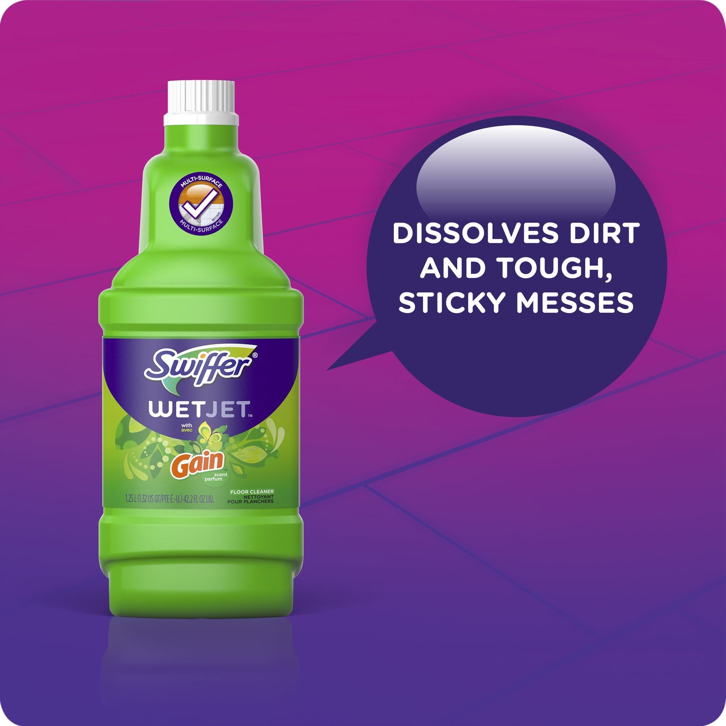 Swiffer Wet Jet Mop Refill Solution, Wood, Laminate, Tile, Floor Cleaner, Gain, 42.2oz