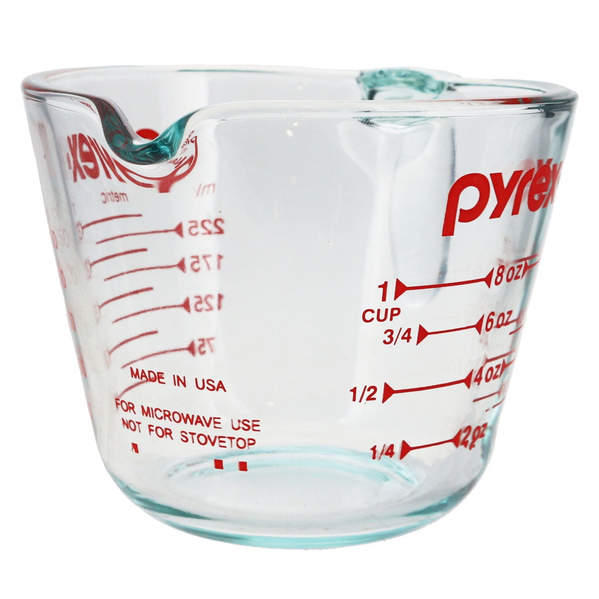 Pyrex 1-Cup Measuring Cup with Easy-Read Marks, Durable Glass, 8oz
