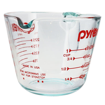 Pyrex 1-Cup Measuring Cup with Easy-Read Marks, Durable Glass, 8oz