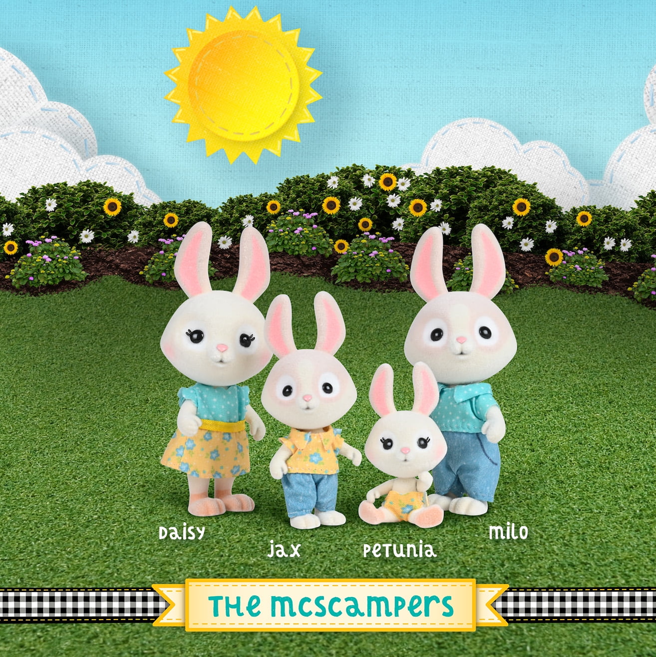 Honey Bee Acres McScampers Rabbit Family – Includes 4 Miniature Figures – Dolls for Kids Ages 3+