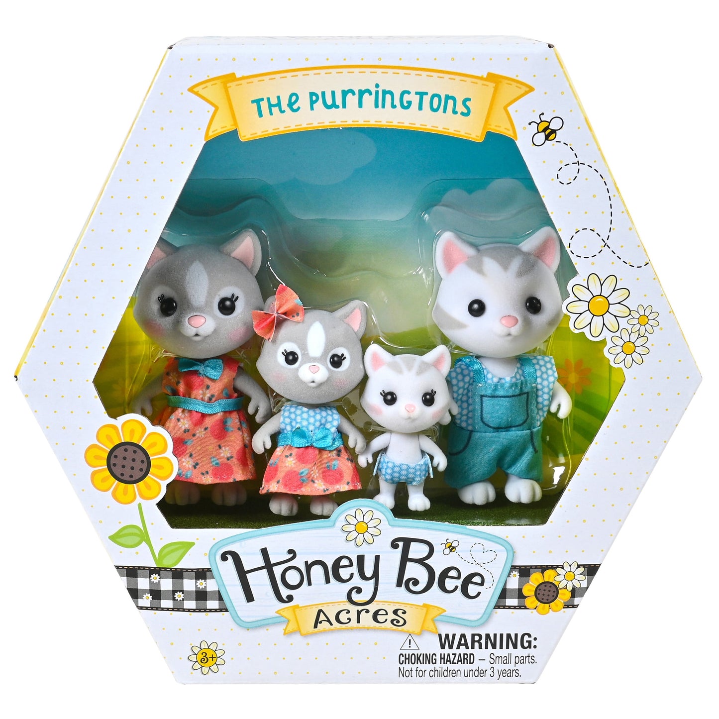 Honey Bee Acres Purringtons Cat Family, 4 Miniature Flocked Animal Figures