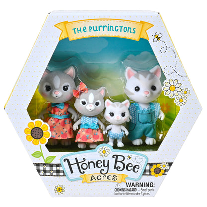 Honey Bee Acres Purringtons Cat Family, 4 Miniature Flocked Animal Figures